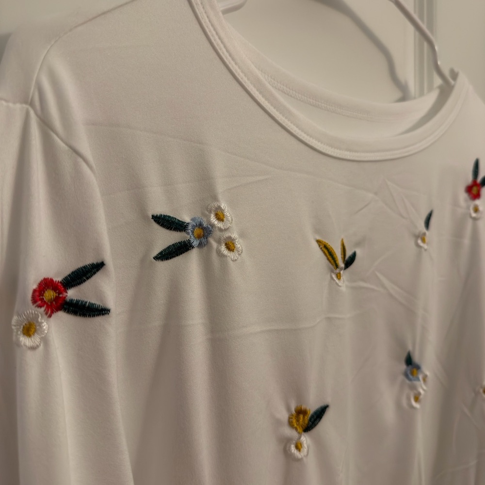 Floral Embroidered White Top